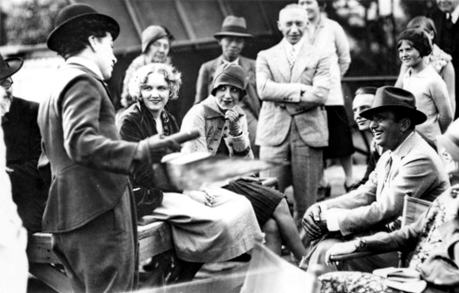 Doug Fairbanks (right) visits Chaplin on the City Lights set, creating a rare moment of good humor on the troubled shoot.